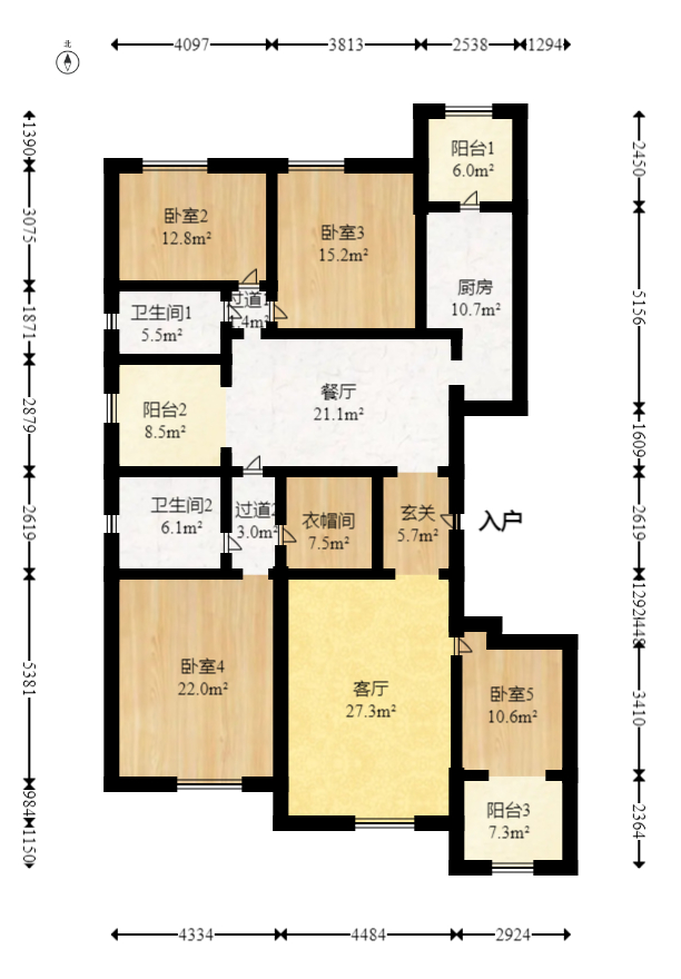 恒大名都  4室2厅2卫   140.00万室内图1