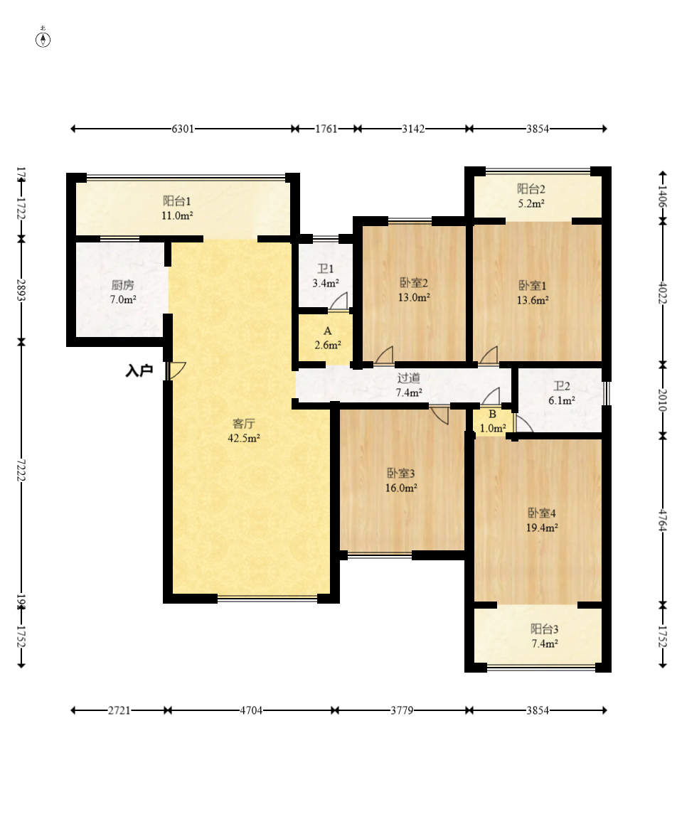 星月绿洲 4室2厅2卫 110.0万 星月绿洲 4室2厅2卫 110.0万户型图