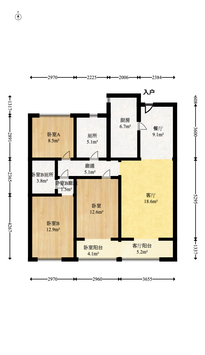 映客龙湖璟翠公馆（映客龙湖璟翠中心）  3室2厅2卫   185.00万室内图1