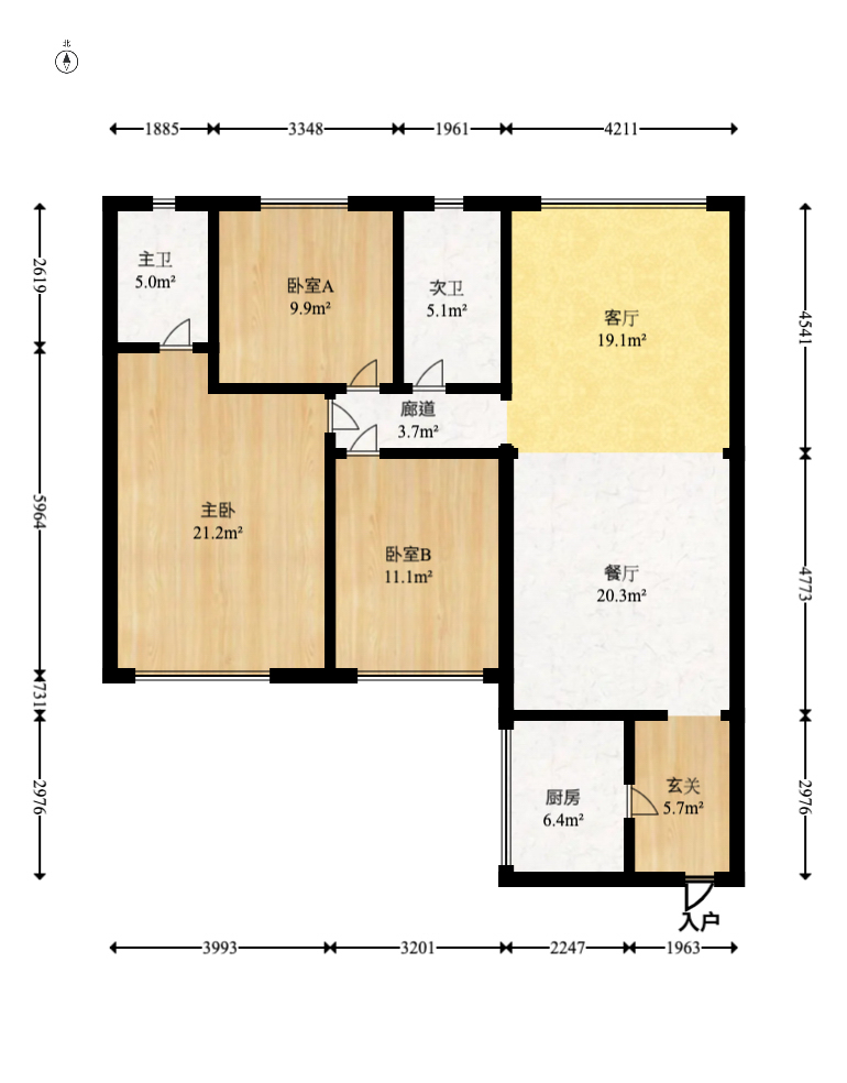枫华府第  3室2厅2卫   88.00万室内图1