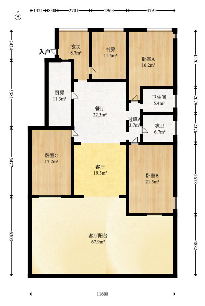 钰龙天下一期  4室2厅1卫   442.00万室内图1