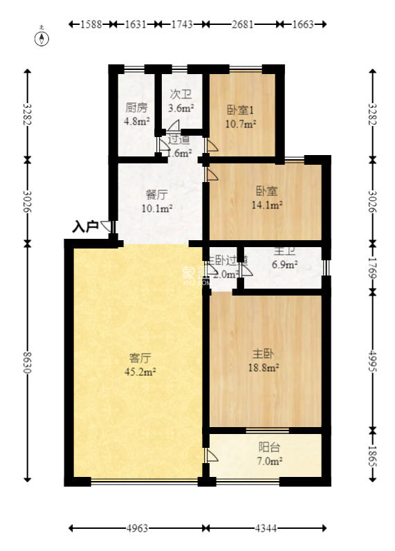 湘华公寓（留园路）  3室2厅0卫    55.8万室内图1