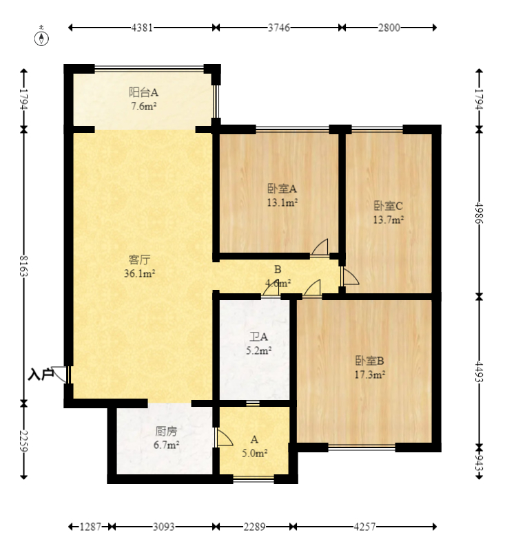 恒大城  3室2厅1卫    93.8万室内图1