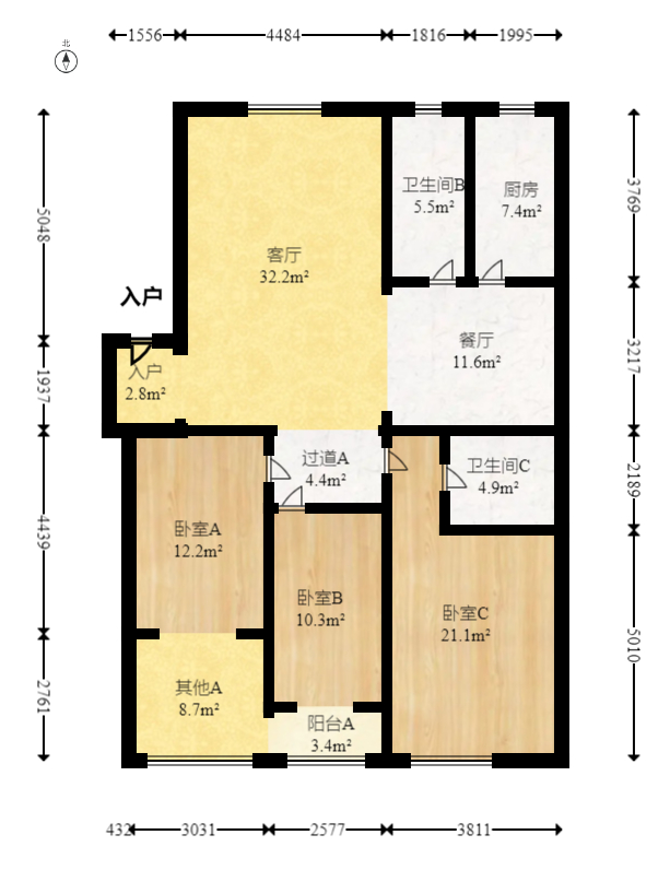 梅苑家园  3室2厅2卫    71.99万室内图1
