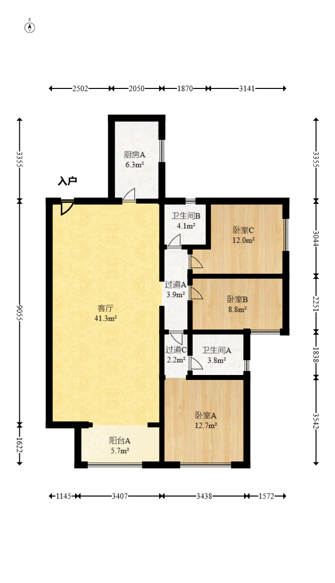 鑫苑木莲世家  3室2厅2卫    114.0万室内图1