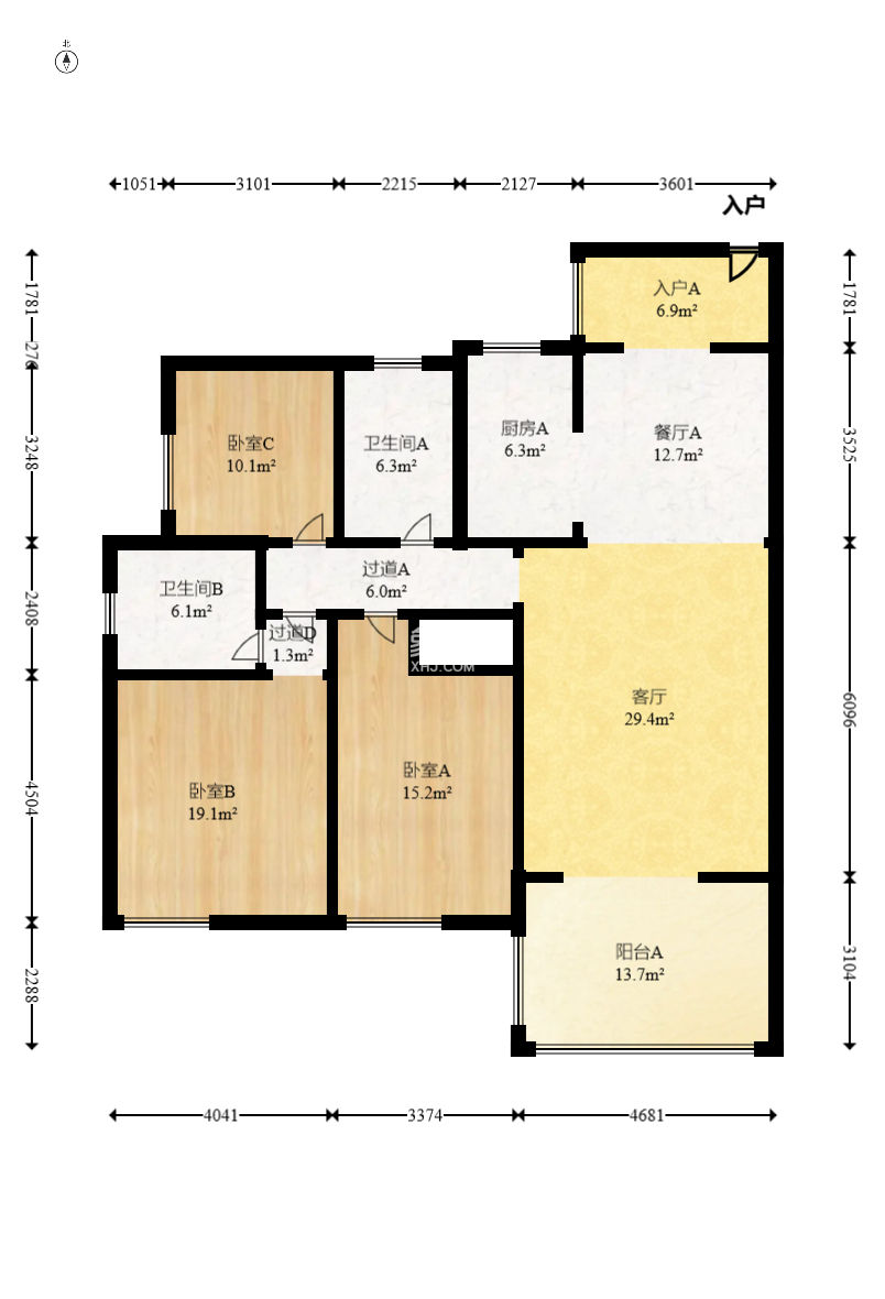 华盛世纪新城  3室2厅1卫    132.8万