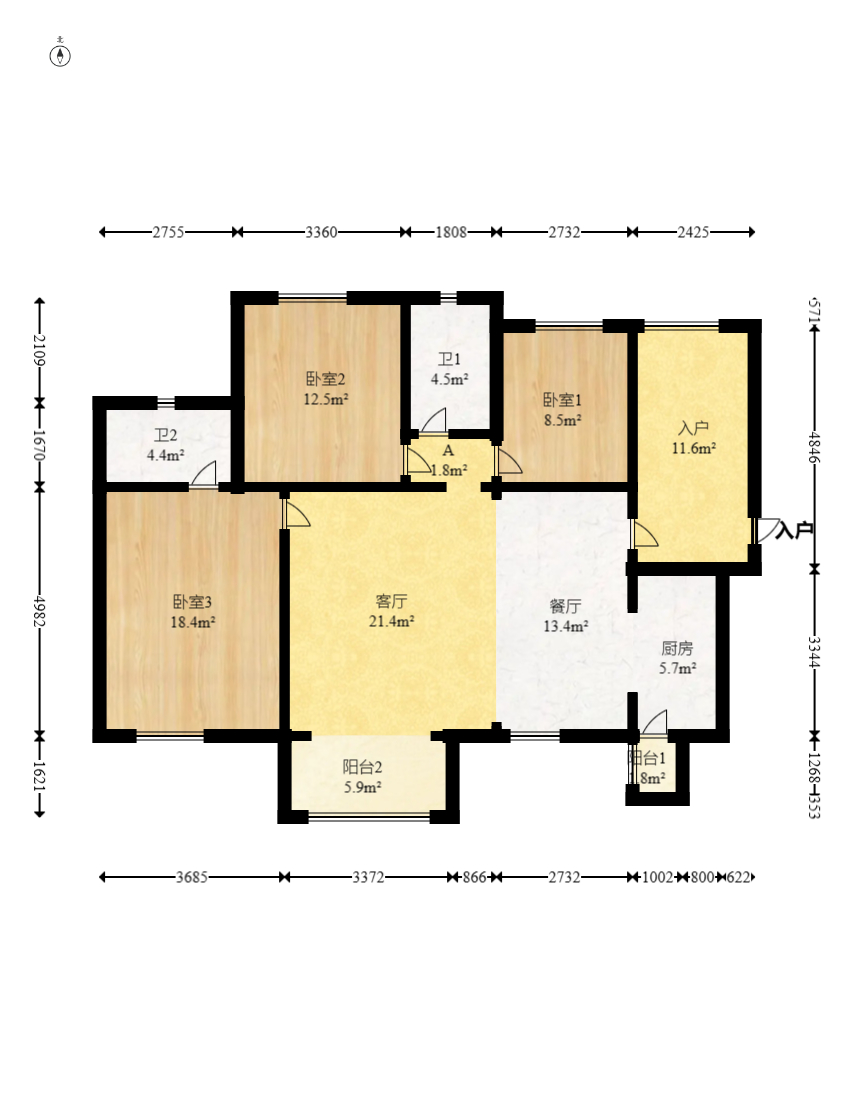 时代倾城五期  3室2厅2卫    103.5万室内图1