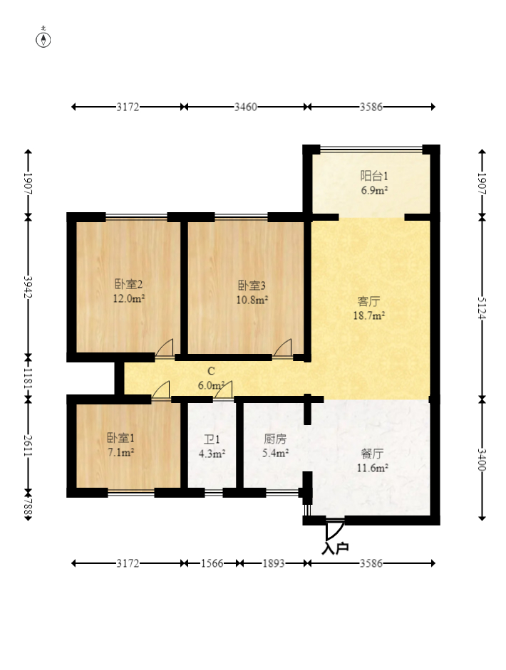 明昇壹城（明昇时代广场）一期  3室2厅1卫   130.00万室内图1