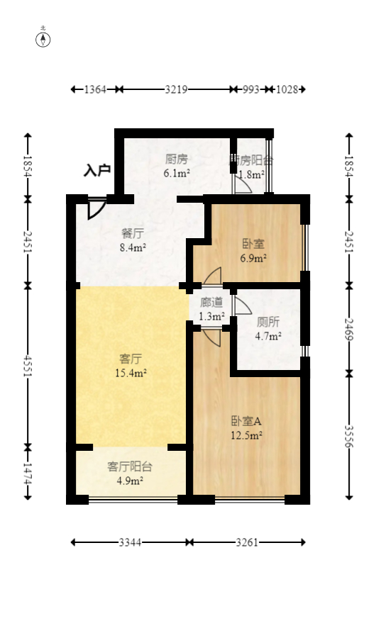 恒大文化旅游城B区  2室1厅1卫   60.00万室内图1