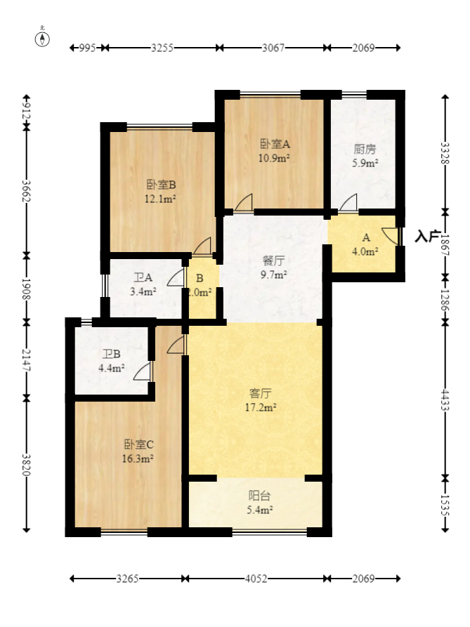 绿地新都会 3室2厅2卫 72.0万 绿地新都会 3室2厅2卫 72.0万户型图