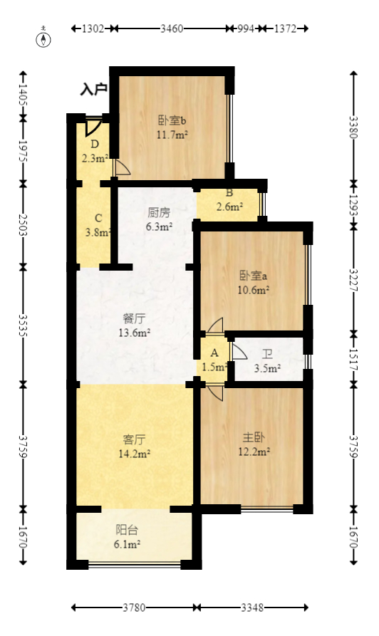 润和长郡（润和紫郡二三期）  3室2厅1卫   84.00万室内图1