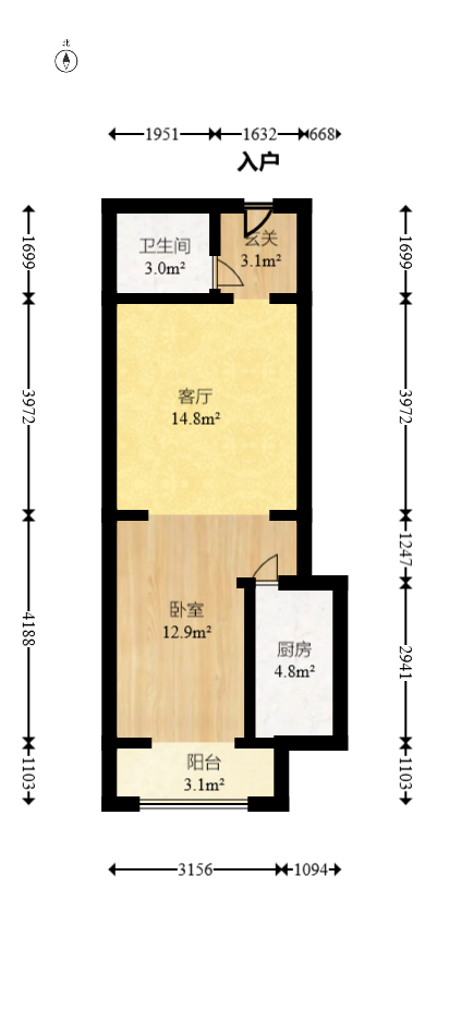 时代先锋  1室1厅1卫   31.80万室内图1
