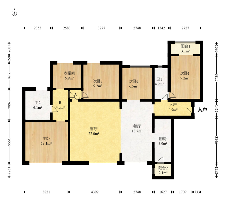 北辰三角洲E3区  5室2厅2卫    195.0万室内图1
