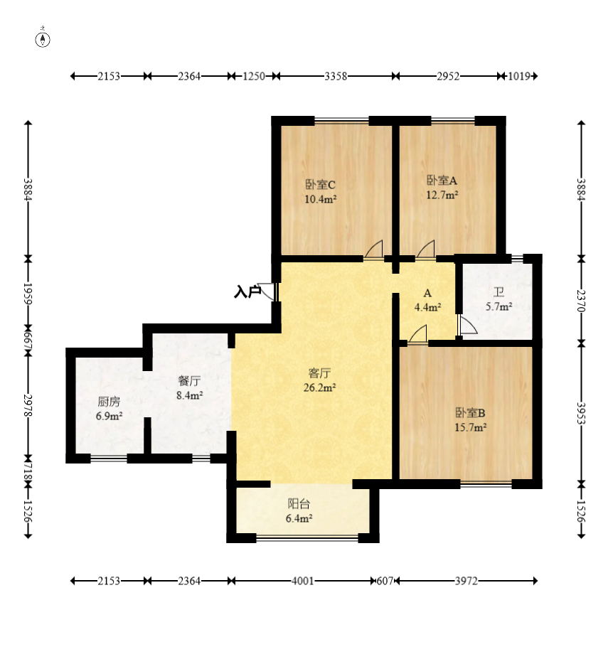 丽发新城  3室2厅1卫   91.60万室内图1
