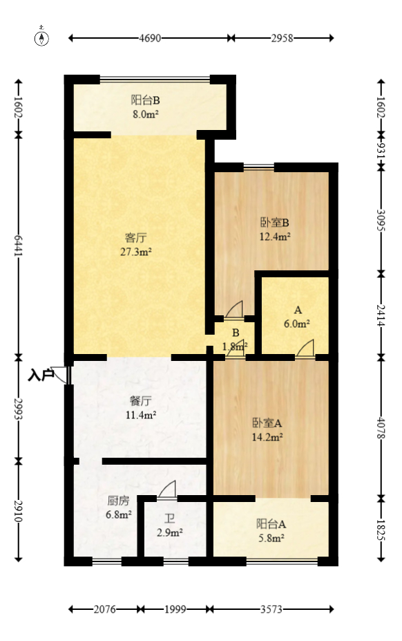 鄱阳小区  2室2厅1卫   50.00万室内图1