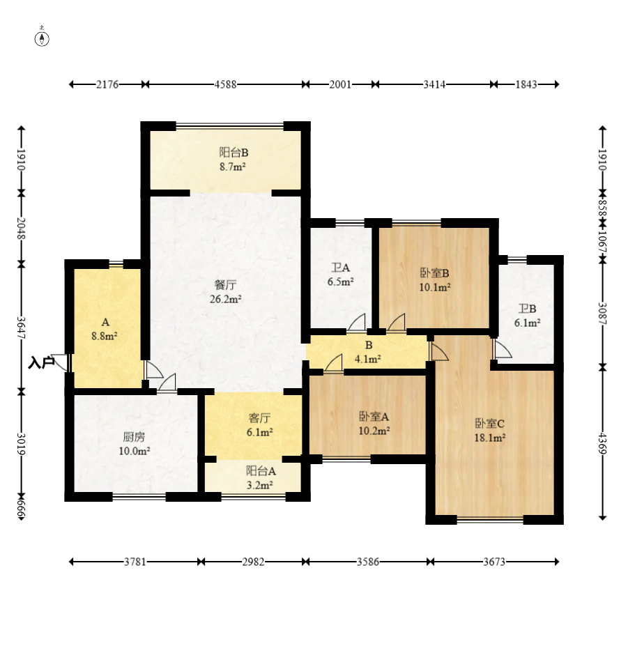 西湖鸿运佳苑 3室2厅2卫 80.0万 西湖鸿运佳苑 3室2厅2卫 80.0万户型图