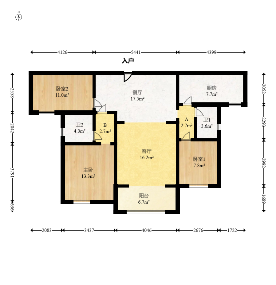 锦湘国际星城四期（金丽苑）  3室2厅2卫    106.0万室内图1