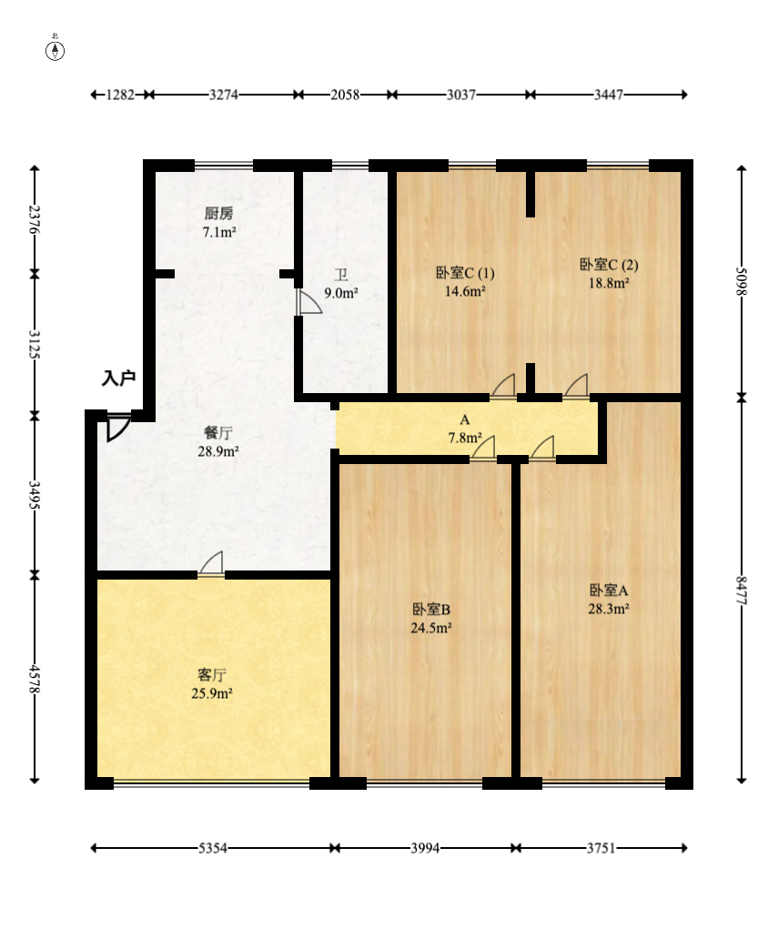 望兴家园  3室2厅1卫   103.00万室内图1