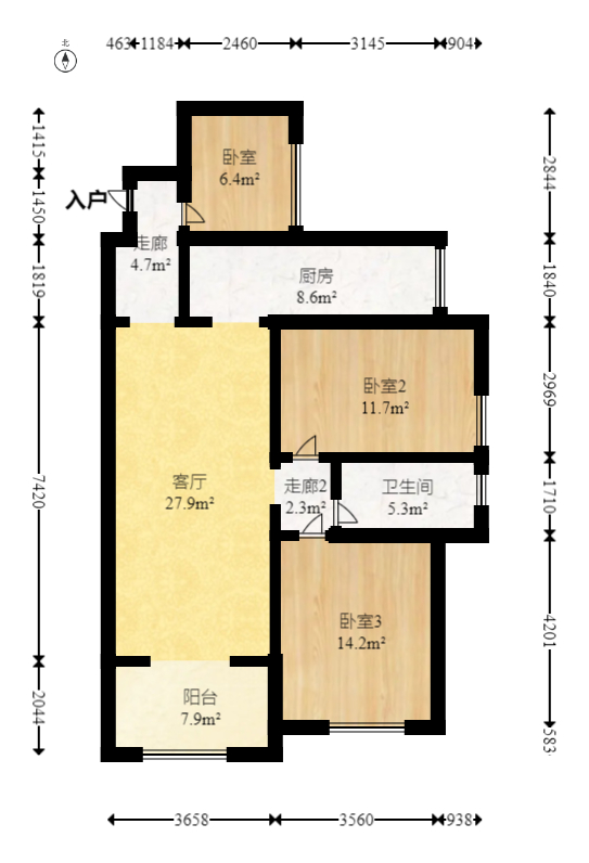 旭辉华庭  3室2厅1卫   56.00万室内图1