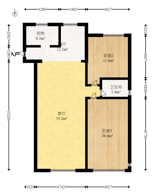 东业早安星城 2室2厅2卫 69.76万 东业早安星城 2室2厅2卫 69.76万户型图