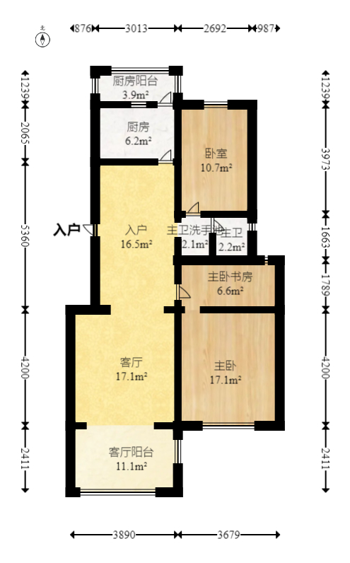 晶华美地  2室2厅1卫   54.80万室内图1