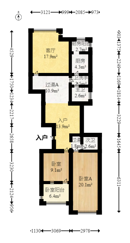 楚天家园  3室2厅2卫   86.80万室内图1