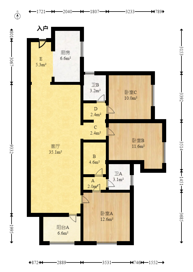 保利城（中航城国际社区、郡原美村）  3室2厅2卫   83.00万室内图1