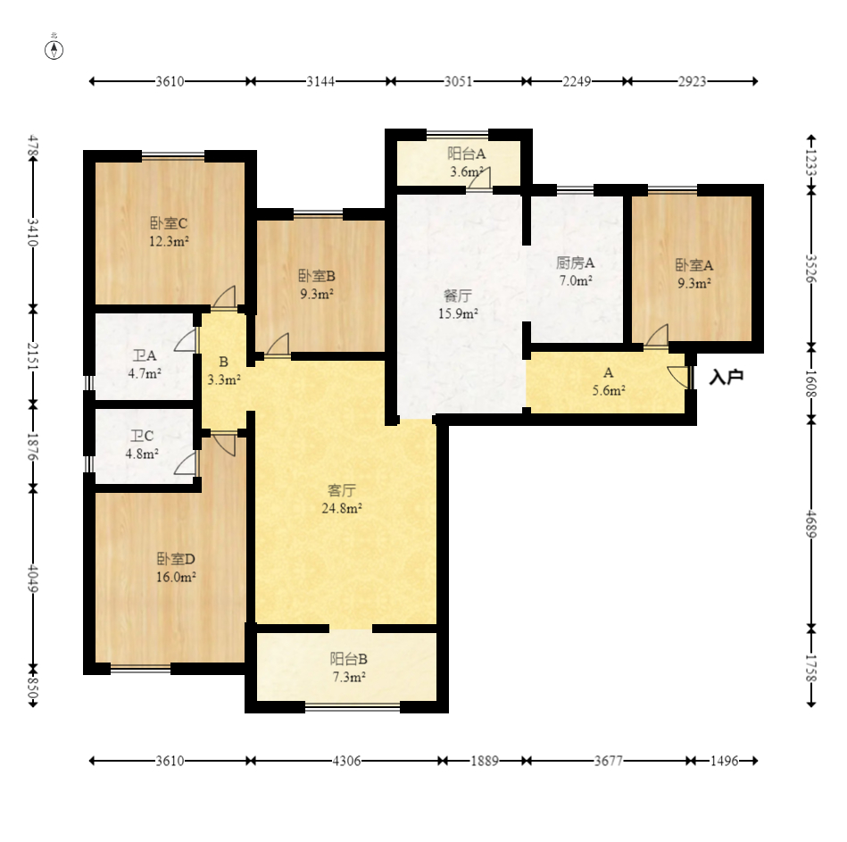 长房明宸府 4室2厅2卫 110.0万 长房明宸府 4室2厅2卫 110.0万户型图
