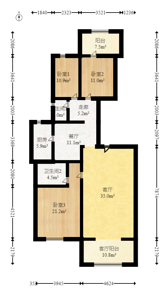 山水霖城（植物原著）  3室2厅1卫   138.50万室内图1