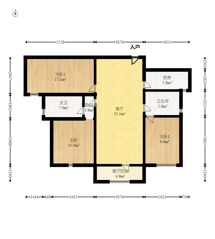 中建悦和城  3室2厅1卫   90.00万室内图1