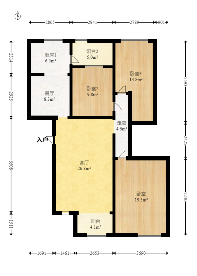 旭辉华庭  3室2厅1卫   82.80万室内图1