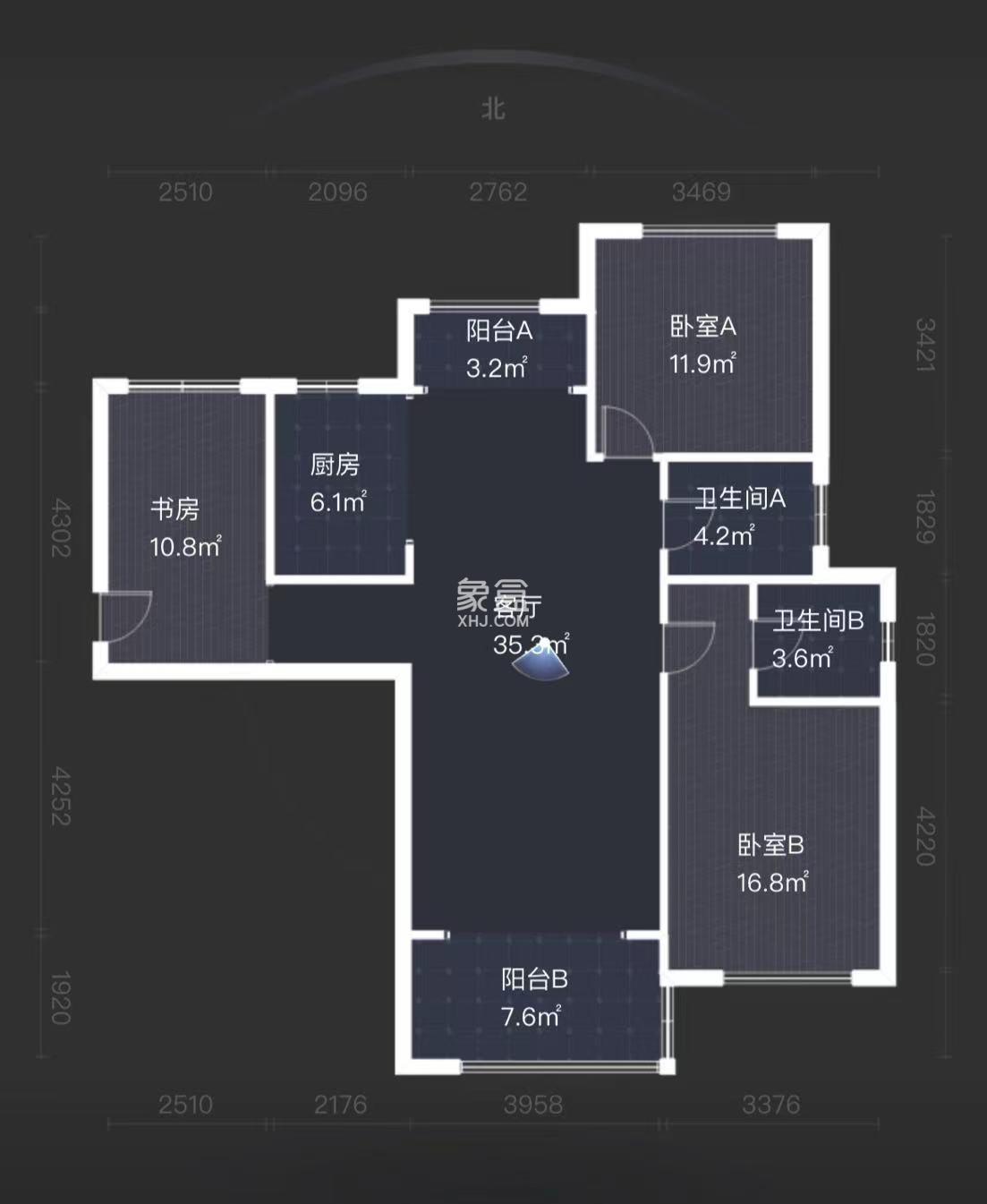 中泰财富湘江  3室2厅2卫   82.00万室内图1