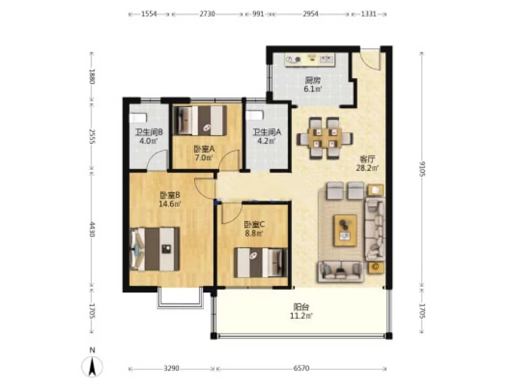 春藤小镇 3室2厅2卫 66.5万 春藤小镇 3室2厅2卫 66.5万室内图
