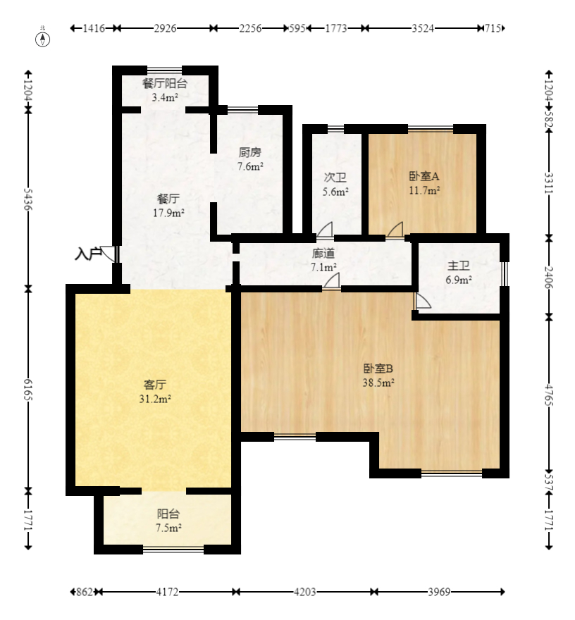 枫华府第  3室2厅2卫   69.00万室内图1