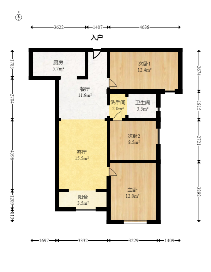 华润五彩城  3室2厅1卫   91.80万室内图1