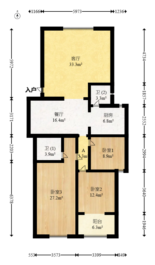 砂子塘社区  3室2厅2卫   127.80万室内图1