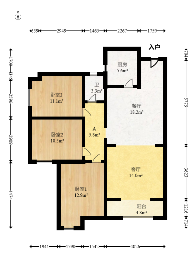 建发中央公园（建发美地）  3室2厅1卫   148.00万室内图1