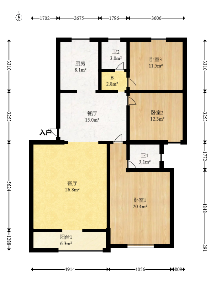 德馨园  3室2厅2卫   78.00万室内图1