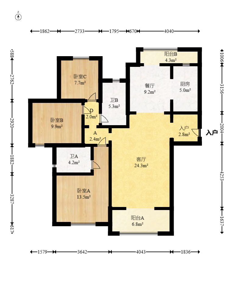 卓越蔚蓝城邦 3室2厅2卫 86.0万 卓越蔚蓝城邦 3室2厅2卫 86.0万户型图