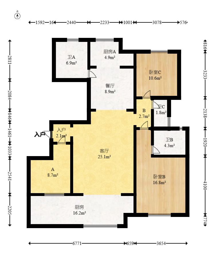 湘核新家园  3室2厅2卫   114.00万室内图1