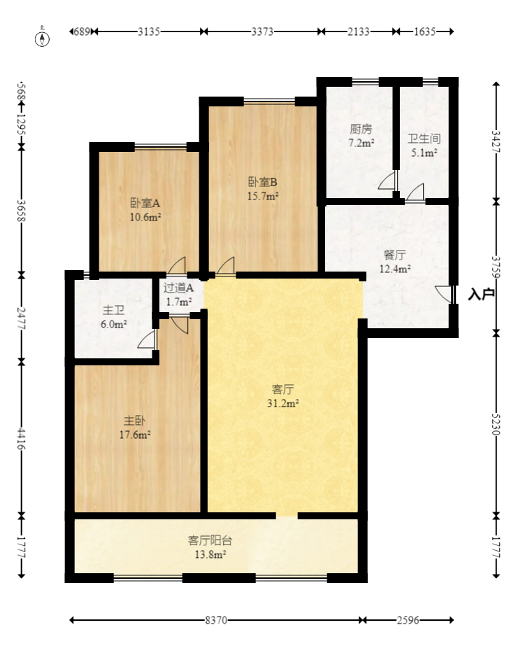 八方小区C区 3室2厅2卫 340.0万 八方小区C区 3室2厅2卫 340.0万户型图