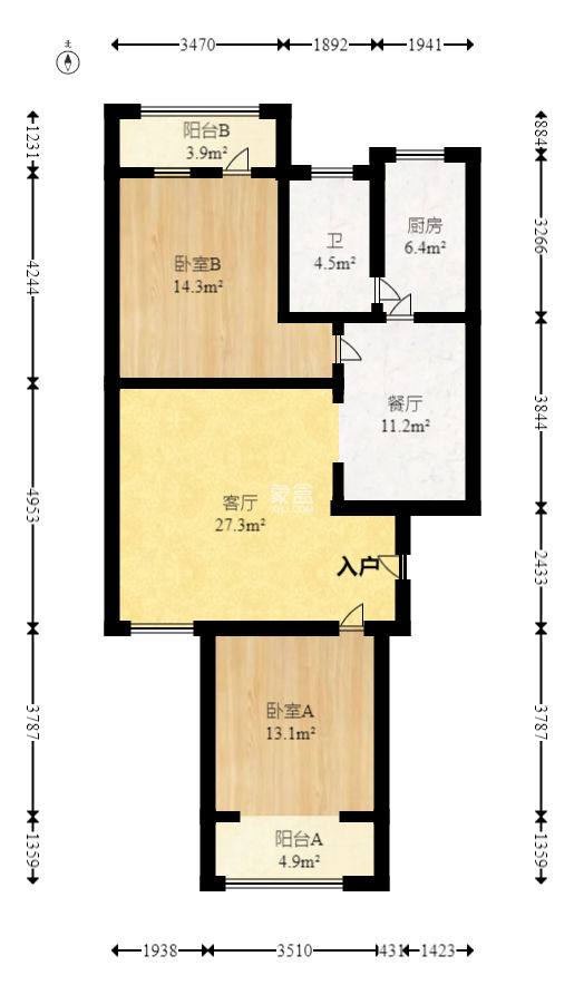 金帆小区  2室2厅1卫   63.80万