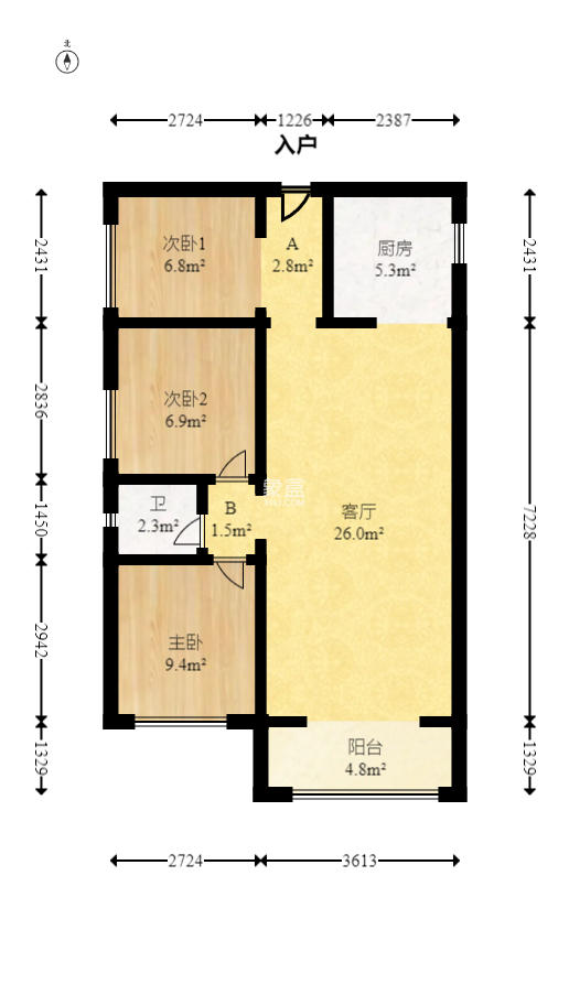 尚鑫海悦（新长海尚海城）  3室2厅1卫   66.80万室内图1