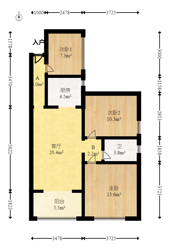 国泰九龙湾  3室2厅1卫   82.60万室内图1
