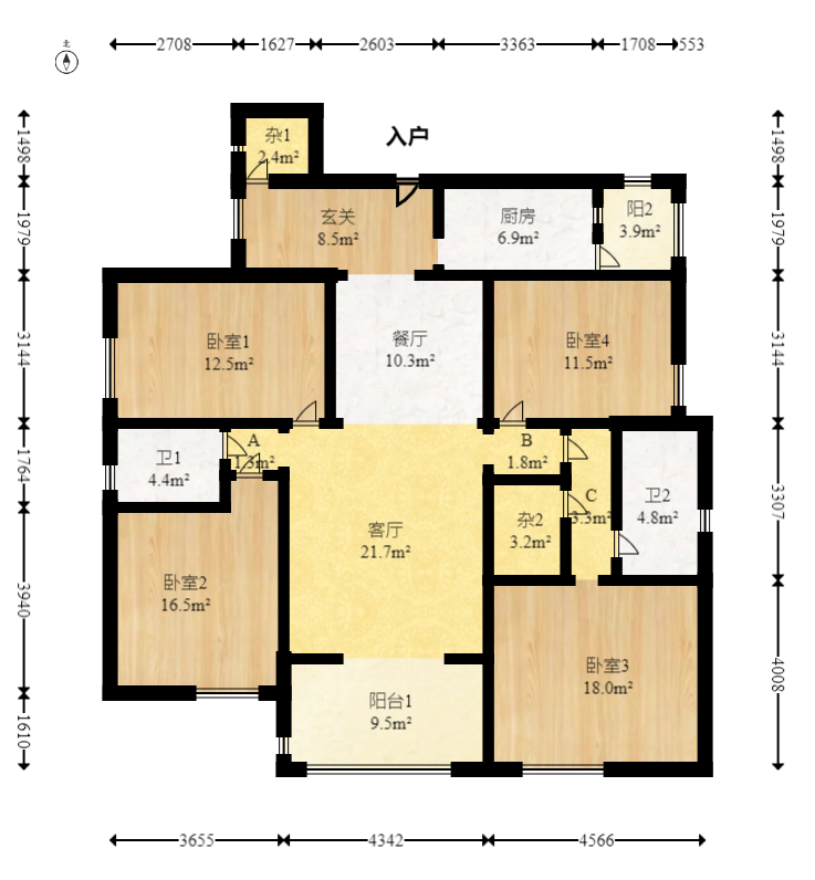 上海城小区  3室2厅2卫   141.00万室内图1