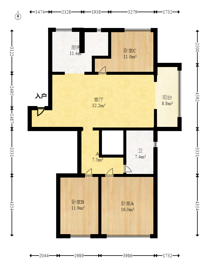 梅溪正荣府  4室2厅2卫   280.00万室内图1
