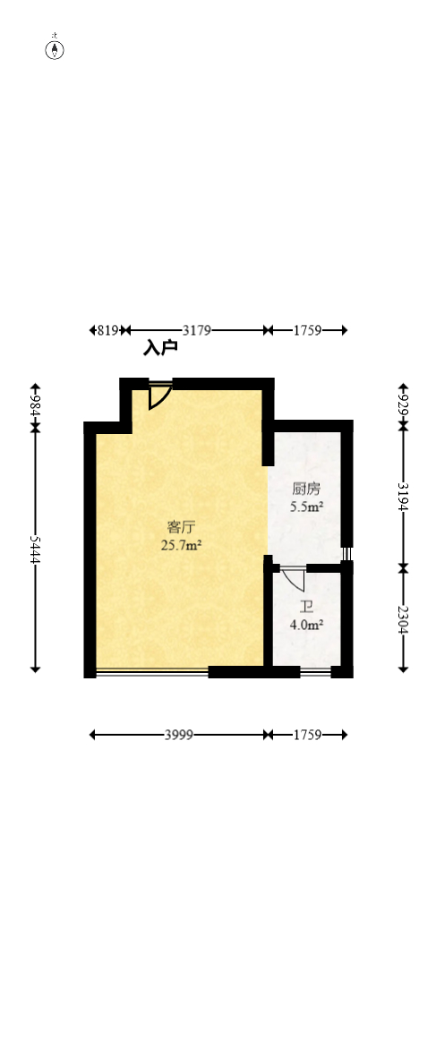 翡翠华庭  1室1厅1卫   41.60万室内图1