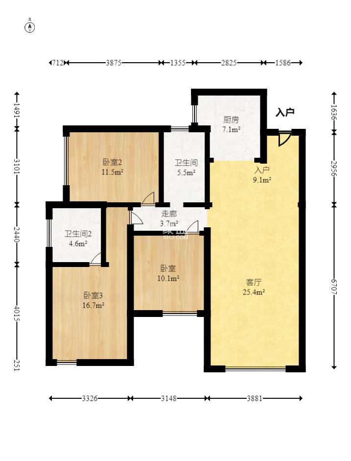 辉煌国际城二期  3室2厅2卫    112.0万