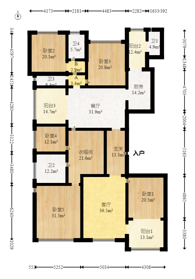 恒大名都  4室2厅4卫   260.00万室内图1