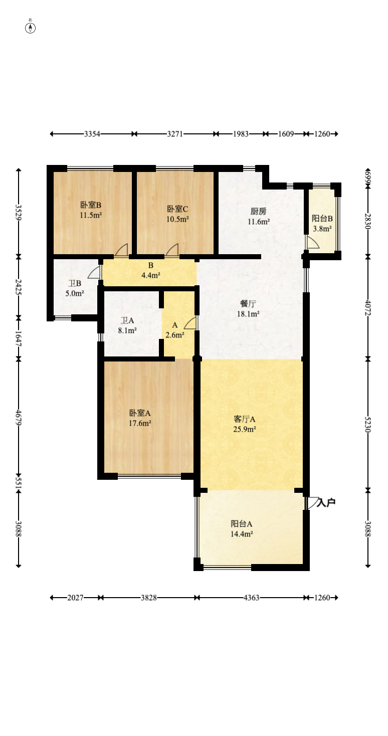 美林景园  3室2厅2卫   112.00万室内图1